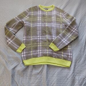 ASOS Men's Crewneck Sweater in Gray and Green Plaid